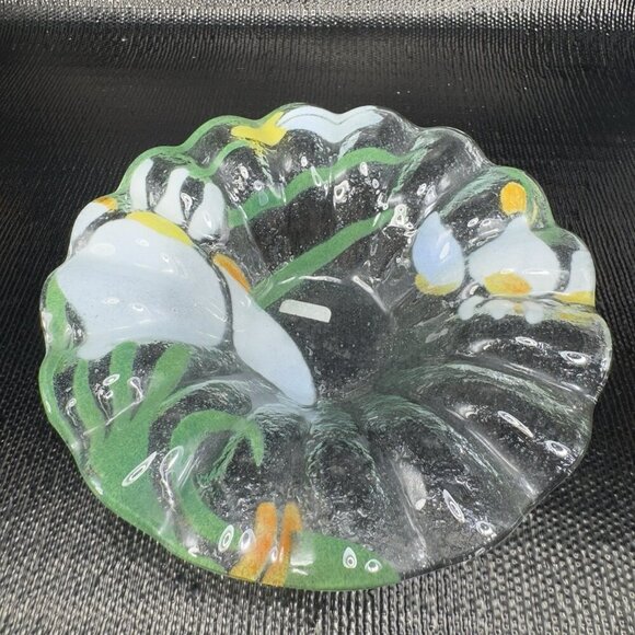 Sydenstricker Fused Art Glass Bowl Ruffled Edges Flower Pattern Original Sticker - Picture 6 of 14